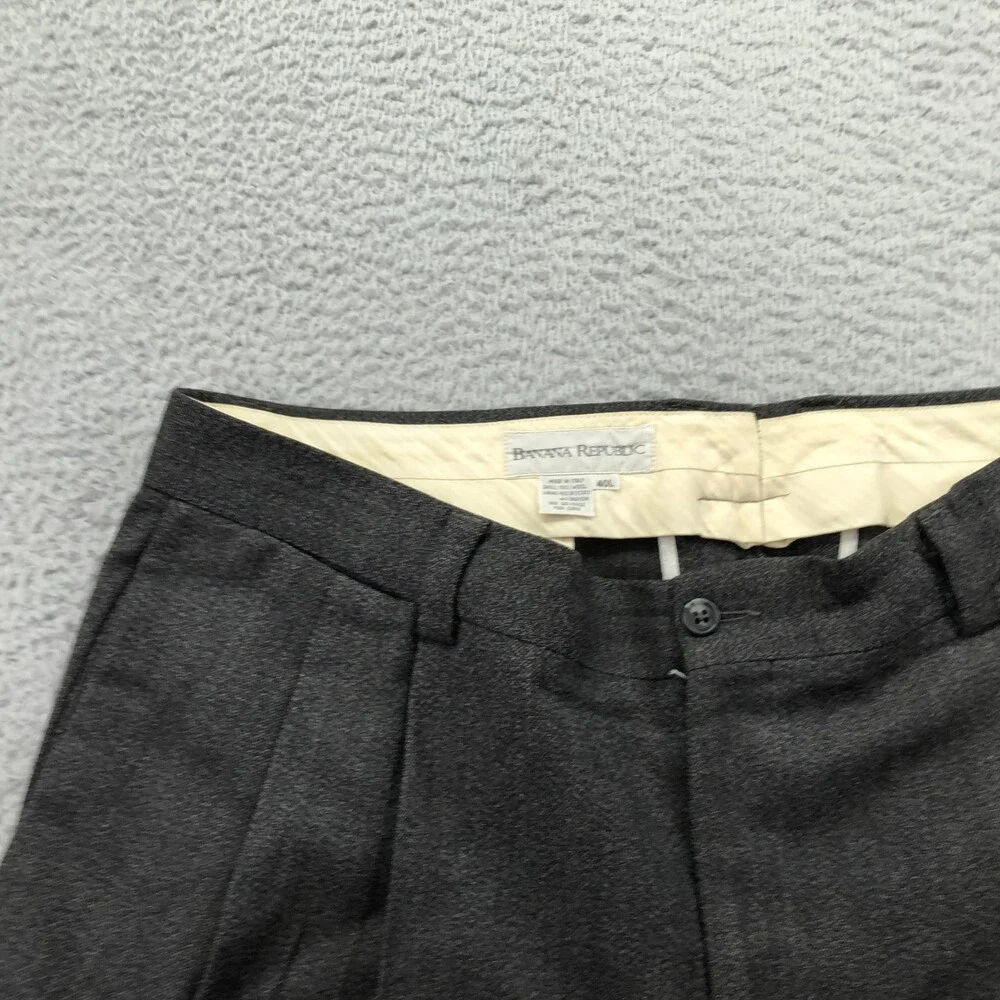 Vintage Banana Republic Pants Mens 40x30 Gray Wool Dress Pleated Cuffed Italy